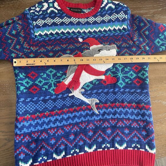 Blizzard Bay Christmas Sweater Mens Large Fair Isle Shark Ugly Sweater Party - Picture 8 of 11